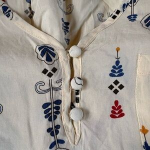 fun 2 fun Cream Printed Tunic Top with Blue and Red Accents